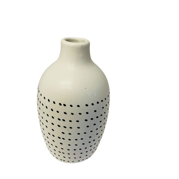 Home Decor White Ceramic Vase Black Polka Dots Modern Decorative Pottery 8 Inche - Picture 1 of 3
